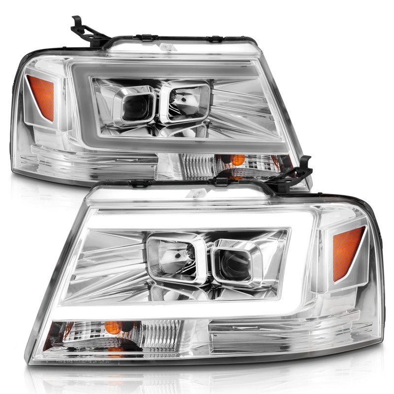 ANZO 2004-2008 Ford F-150 Projector Headlights w/ Light Bar Chrome Housing 111542