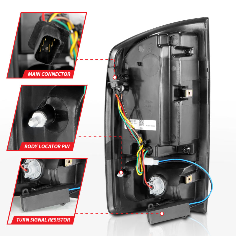 ANZO 2002-2006 Dodge Ram 1500 LED Tail Lights w/ Light Bar Black Housing Smoke Lens 311369