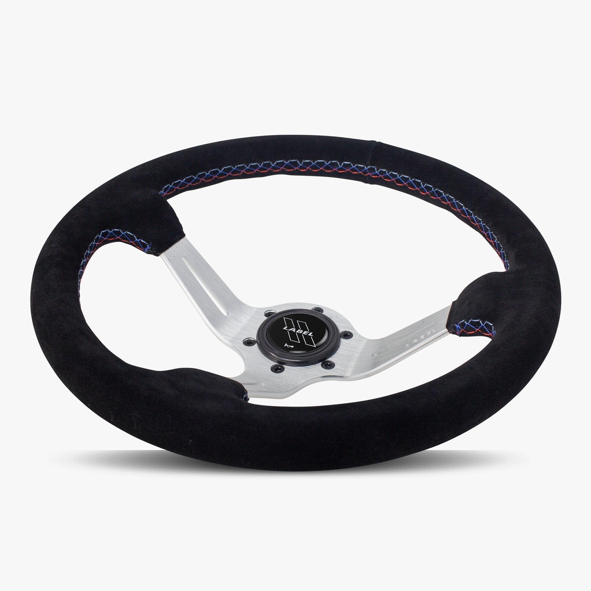 The Le Mans | Black Alcantara Suede | Silver Spoke | Bavarian Stitch