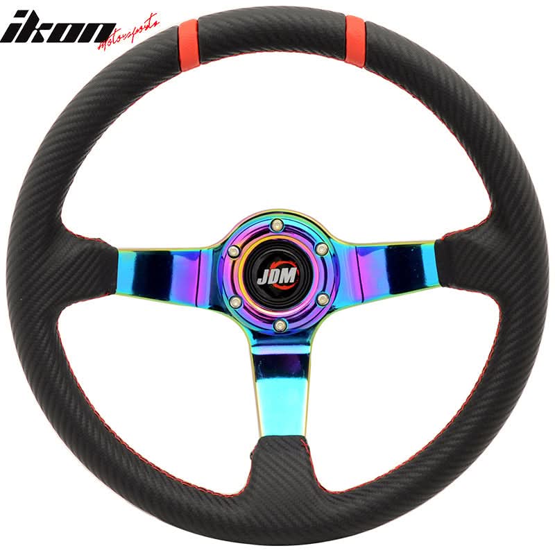 350MM Black CF Print Neo Spoke Sport Racing Steering Wheel Logo