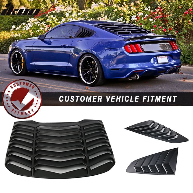 2015-2023Â Ford Mustang IKON Black Rear Window Louver Side Louvers ABS