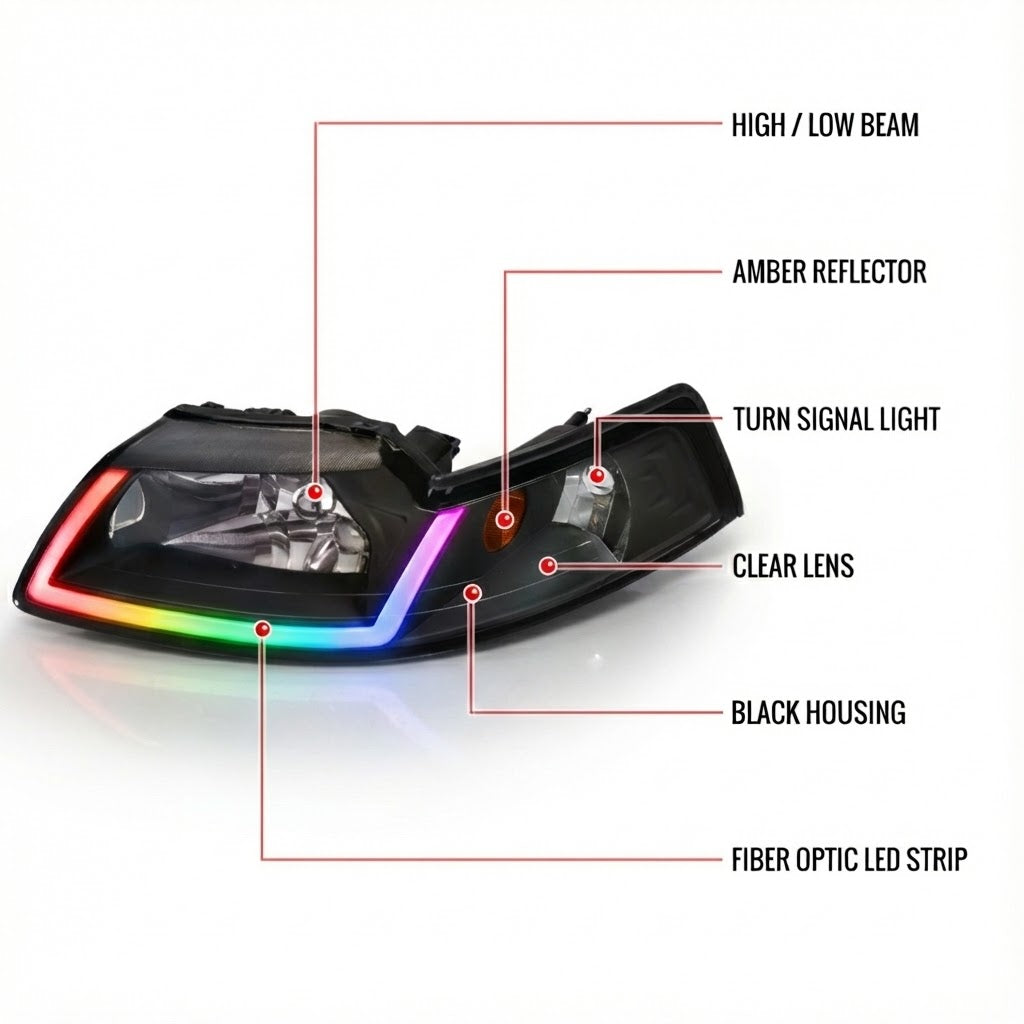 NTXGLOW RGB headlights (1999 - 2004 Ford Mustang)