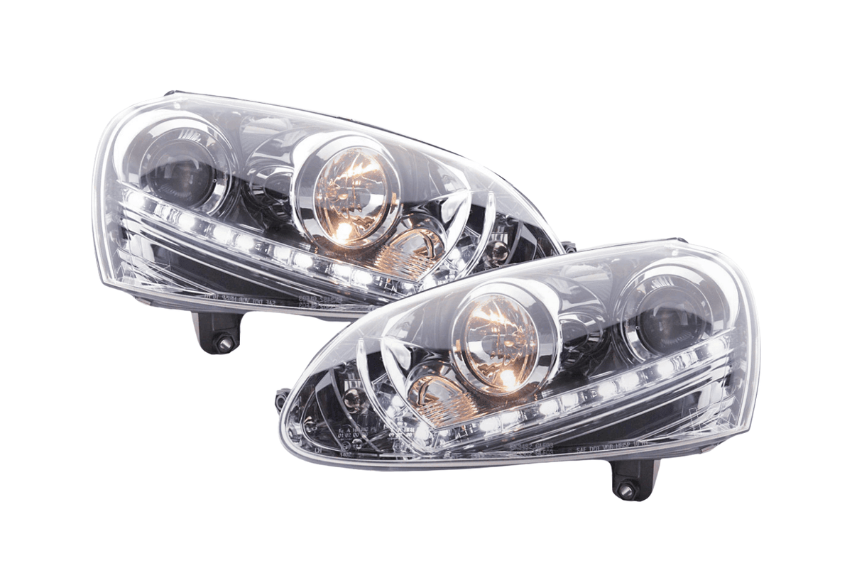 Volkswagen Golf 5 Chrome LED Headlights with Daytime Running Lights (2003 - 2008) - With R87 approval