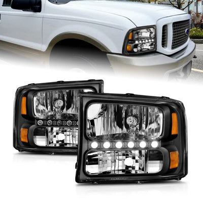 Anzo 2000-2004 Ford Excursion Crystal Headlights Black w/ LED 1pc