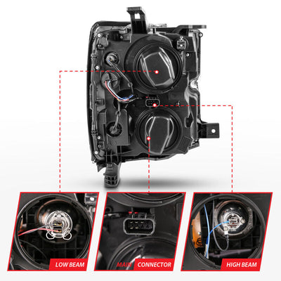Anzo 2015-2016 Chevrolet Silverado Projector Headlights w/ Plank Style Desi