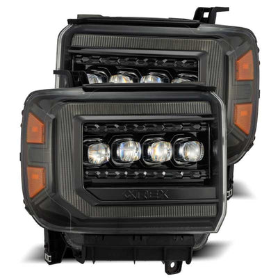 AlphaRex 14-18 GMC Sierra NOVA LED Proj Headlights Plnk Style Alpha Blk w/Activ Light/Seq Signal/DRL 880616 *Discontinued