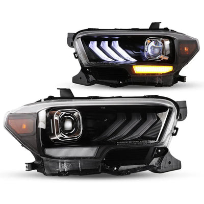 Winjet 2016-2019 Toyota Tacoma/2020-2023 Tacoma SR SR5 TRD Sport DRL Head Lights - Matte Black/ Clear