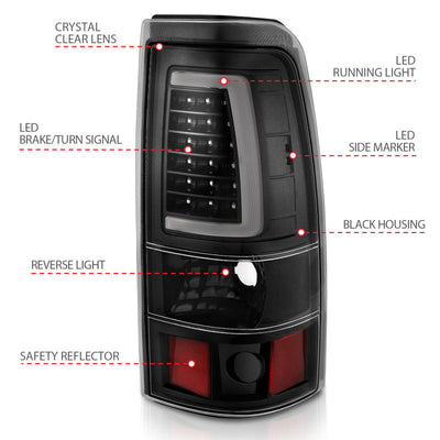 ANZO 1999-2002 Chevy Silverado 1500 LED Taillights Plank Style Black w/Clear Lens 311330