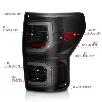 ANZO 2007-2013 Toyota Tundra LED Taillights Plank Style Black w/Smoke Lens 311337