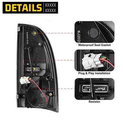 Winjet 2005-2015 Toyota Tacoma LED Sequential Tail Light w/Red Turn Signal - Glossy Black / Clear