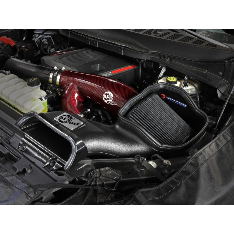 aFe 17-24 Ford F-150 Track Series Red Kevlar Carbon Fiber C/A Intake System w/Black Pro 5R Filter