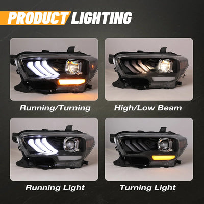 Winjet 2016-2023 Toyota Tacoma DRL Head Lights - Matte Black/ Clear