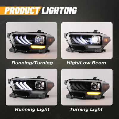 Winjet 2016-2023 Toyota Tacoma DRL Head Lights - Glossy Black/Clear