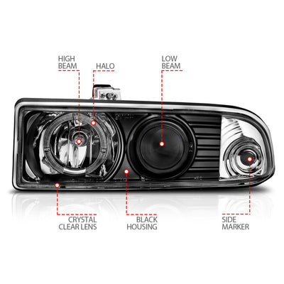 Anzo 1998-2005 Chevrolet S-10 Projector Headlights w/ Halo Black
