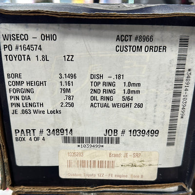 JE Pistons Toyota 1.8L 1ZZFE 3.1496 Bore 1.161 Comp Height