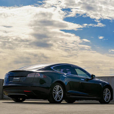 AlphaRex 12-21 Tesla Model S LUXX-Series LED Tail Lights Alpha-Black (With Black Trunk Center Piece Replacement)