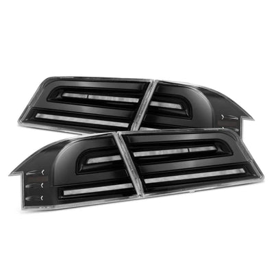 AlphaRex 12-21 Tesla Model S LUXX-Series LED Tail Lights Alpha-Black (With Black Trunk Center Piece Replacement)