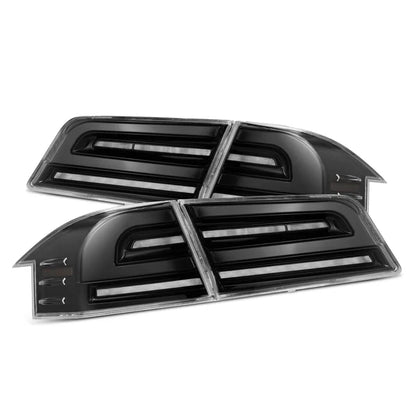 AlphaRex 12-21 Tesla Model S LUXX-Series LED Tail Lights Alpha-Black (With Black Trunk Center Piece Replacement)