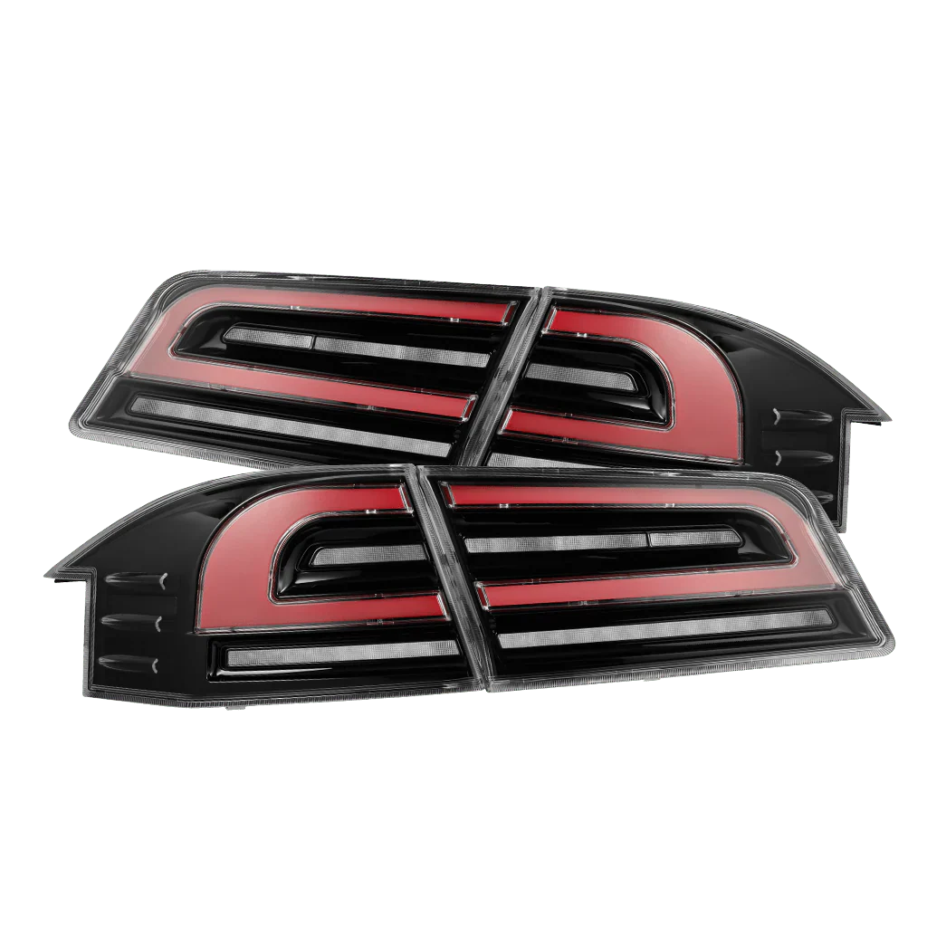 AlphaRex 12-21 Tesla Model S LUXX-Series LED Tail Lights Black Red (With Black Trunk Center Piece Replacement)