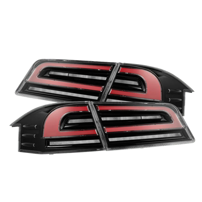 AlphaRex 12-21 Tesla Model S LUXX-Series LED Tail Lights Black Red (With Black Trunk Center Piece Replacement)