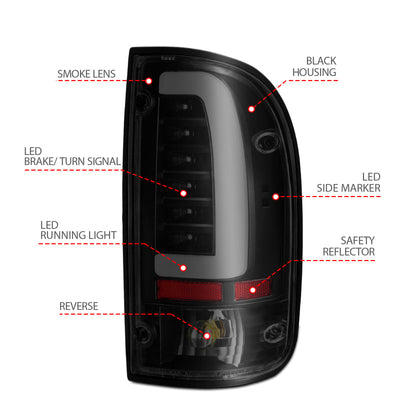 ANZO 1995-2000 Toyota Tacoma LED Taillights Black Housing Smoke Lens (Pair) 311354
