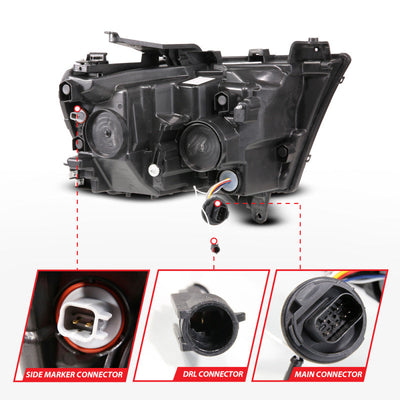 ANZO 19-24 RAM 1500 (New Body/OE Halogen) Full LED Proj Headlights DRL/SeqSig Black - Driver Side 111628A-L