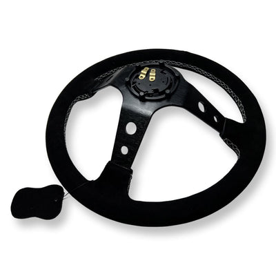 3"DEEP DISH 6-BOLT STEERING WHEEL BLACK SUEDE FOR Dodge GM Buick Chevy Vehicles