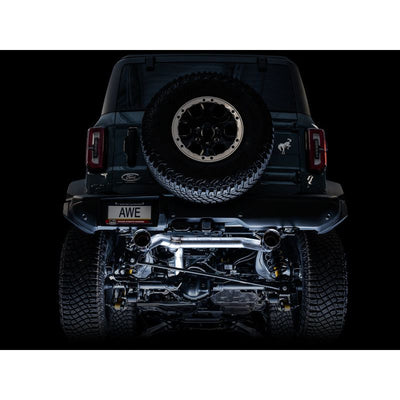 AWE Tuning 2021+ Ford Bronco 0FG Dual Rear Exit Exhaust w/Diamond Black Tips & Bash Guard