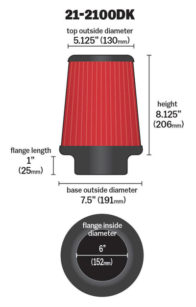AEM Induction AEM 6 inch DRY Flow Short Neck 9 inch Element Filter Replacement 21-2100DK