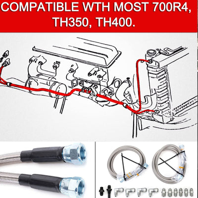 Flexible SS Braided Transmission Cooler Hose Line For GM Chevy 1996 & Newer 4L80E