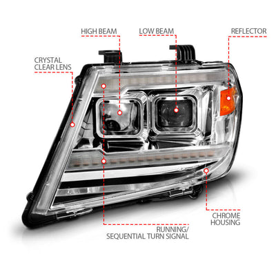 ANZO 09-20 Nissan Frontier Chrome Projector Plank Style DRL w/ Switchback & Sequential LED DRL 111598