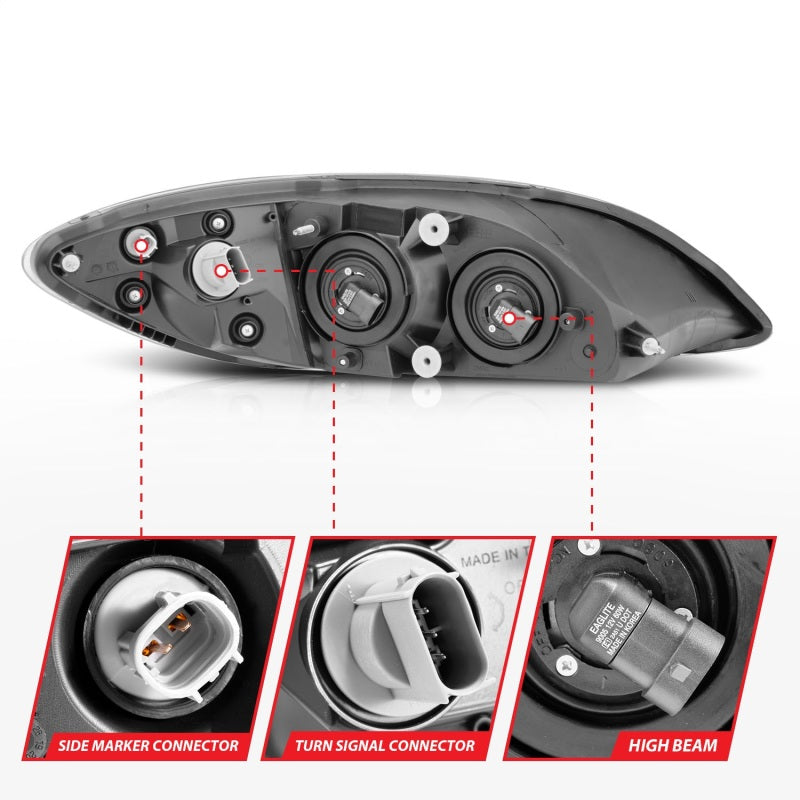ANZO 2008-2016 International Prostar Crystal Headlights Black Housing (OE Replacement) 131032
