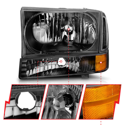 Anzo 2000-2004 Ford Excursion Crystal Headlights Black