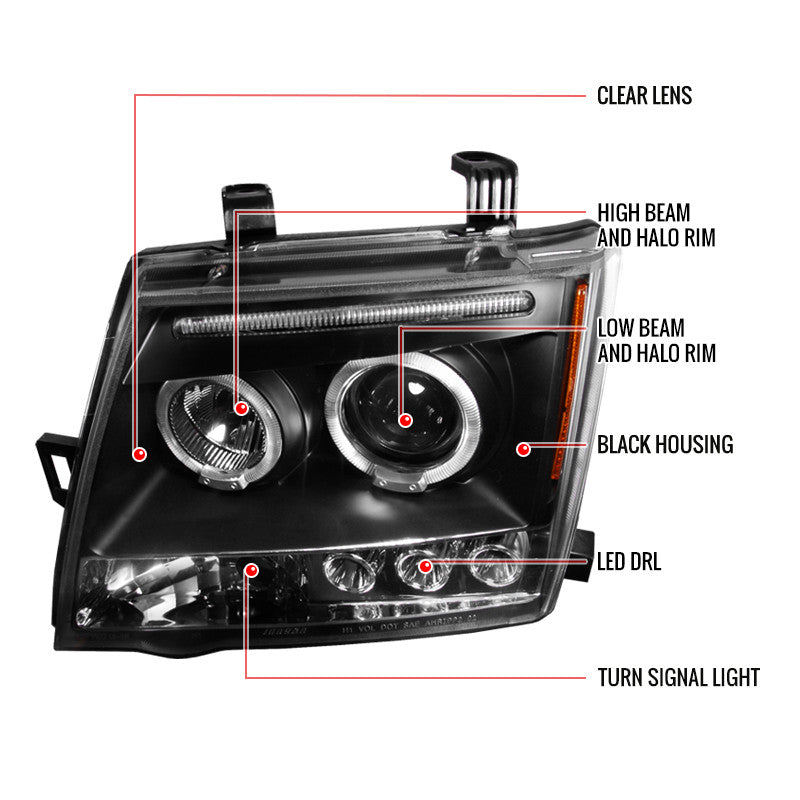 Spec-D 05-15 Nissan Xterra Halo Projector Headlights Black
