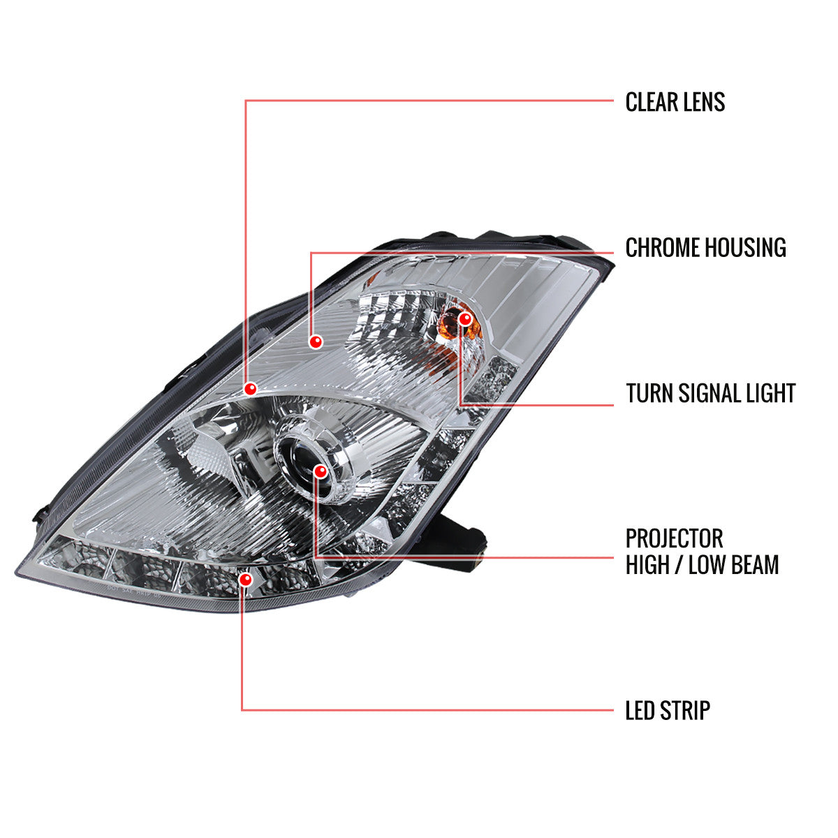 Spec-D 06-09 Nissan 350Z Headlights Projector LED Strip Matte Black