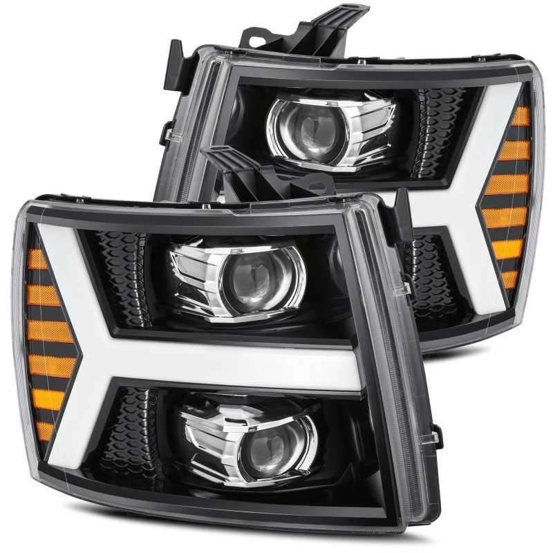 AlphaRex 07-13 Chevrolet Silverado PRO-Series Halogen Projector Headlights Jet Black