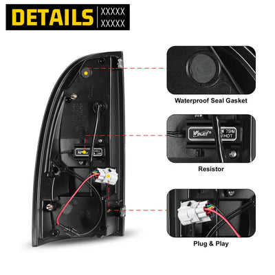 Winjet 2005-2015 Toyota Tacoma LED Sequential Tail Light w/Yellow Turn Signal - Black / Smoke