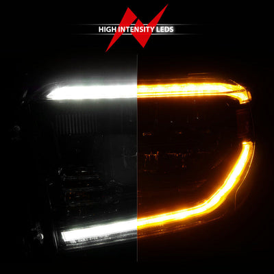 ANZO 2014-2021 Toyota Tundra LED Crystal Headlights w/ Switchback Black Housing w/ DRL 111533