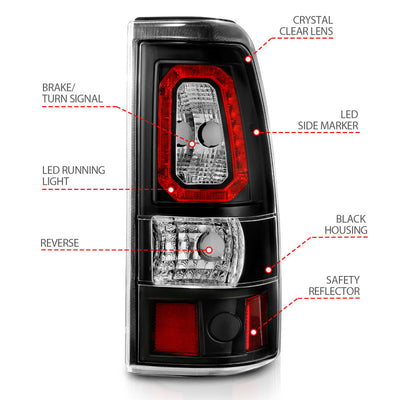 ANZO 2003-2006 Chevy Silverado 1500 LED Taillights Plank Style Black w/Clear Lens 311327