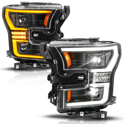 ANZO 15-17 Ford F-150 (Factory Halogen Model ONLY) Full LED Proj Headlights  Init/SeqSig Black- Pair 111630A