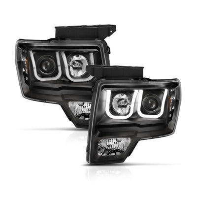 Anzo Ford F-150 09-14 Projector Switchback Headlights U-Bar Black W/ Amber