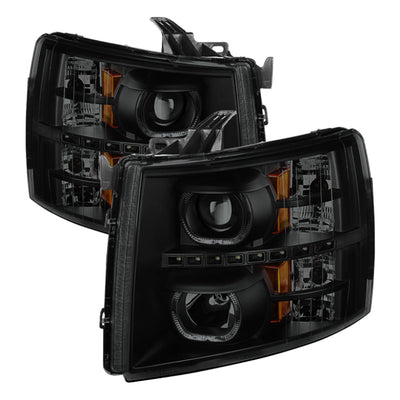 SPYDER Xtune Chevy Silverado 1500/2500/3500 07-13 LED Halo Projector Headlights Black PRO-JH-CSIL07-CFB-BSM 9032196