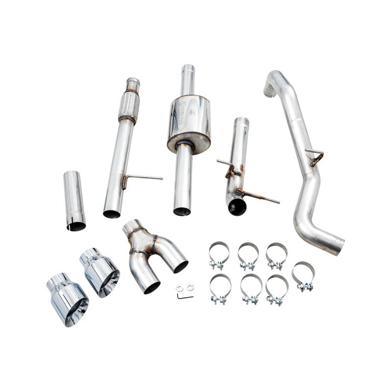 AWE Tuning 4th Gen GM 1500 5.3L 0FG Catback Dual Side Exit (Flat Bumper) - Chrome Tips