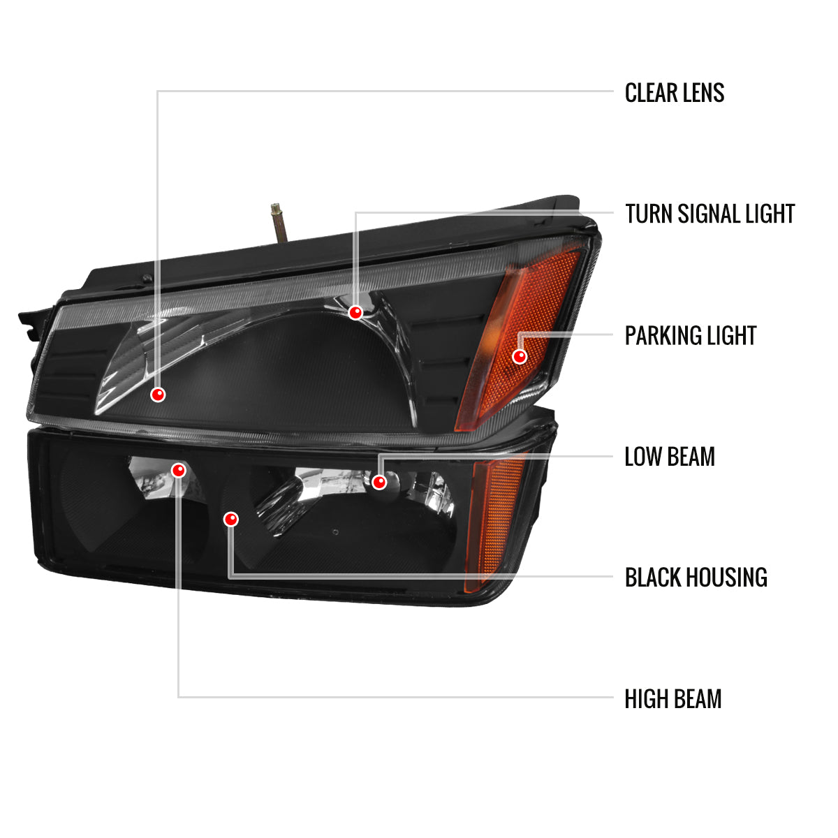Spec-D 02-06 Avalanche 1500 2500 Headlights Bumper Lights Black