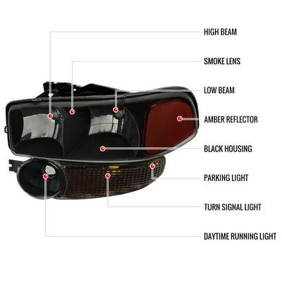 Spec-D 99-06 GMC Sierra/ 00-06 Yukon Denali Bumper Headlights Black