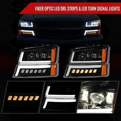 Spec-D 03-06 Chevy Silverado GMC Sierra Headlights Halo Black/Smoked