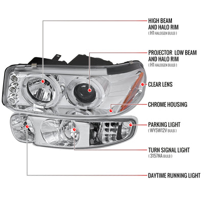 Spec-D 01-06 GMC Yukon/XL Denali/02-06 GMC Sierra Halo Bumper Lights