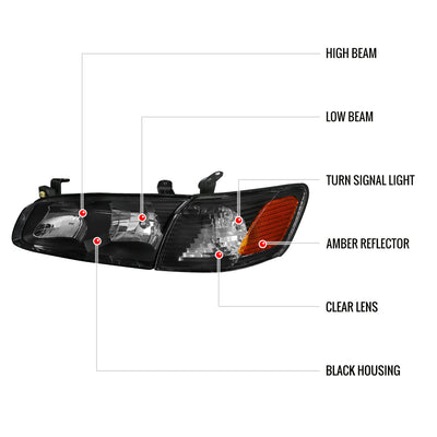 Spec-D 00-01 Camry Headlights OEM Style with Amber Reflectors Black