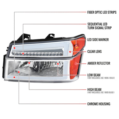 Spec-D 04-12 Colorado/Canyon Headlights LED Bar SEQ Chrome/Clear