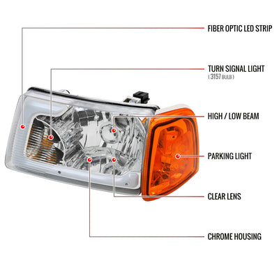 Spec-D 01-11 Ranger Headlights OEM Style/Amber Corner Lamp Chrome